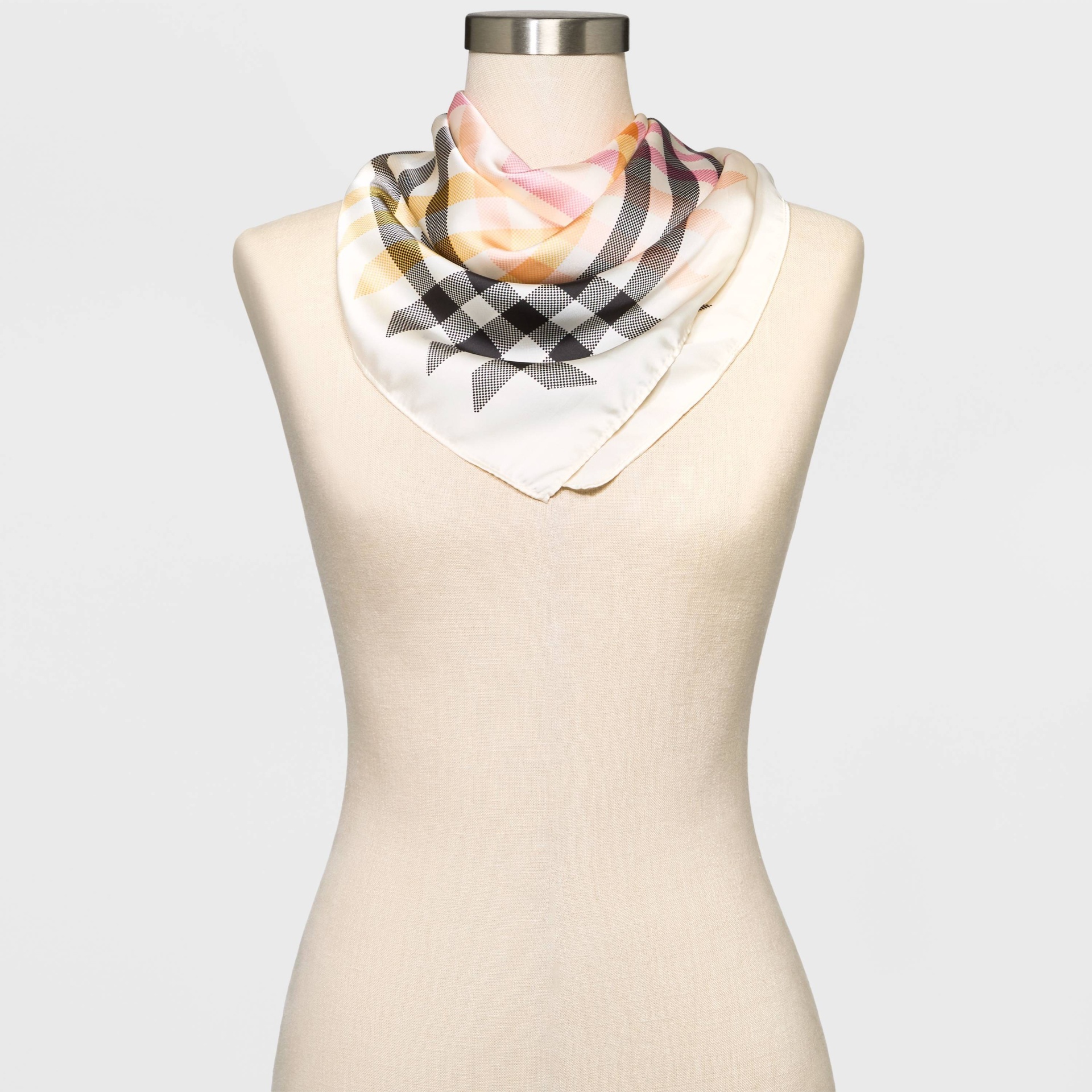 slide 1 of 3, Women's Plaid Scarf - A New Day Cream/Black/Pink, 1 ct