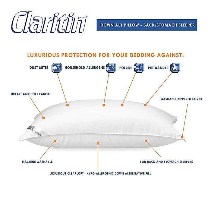 slide 2 of 2, Claritin Ultimate Allergen Barrier Clearloft Embossed Standard/Queen Back/Stomach Sleeper Pillow, 1 ct