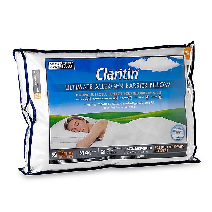 slide 1 of 2, Claritin Ultimate Allergen Barrier Clearloft Embossed Standard/Queen Back/Stomach Sleeper Pillow, 1 ct
