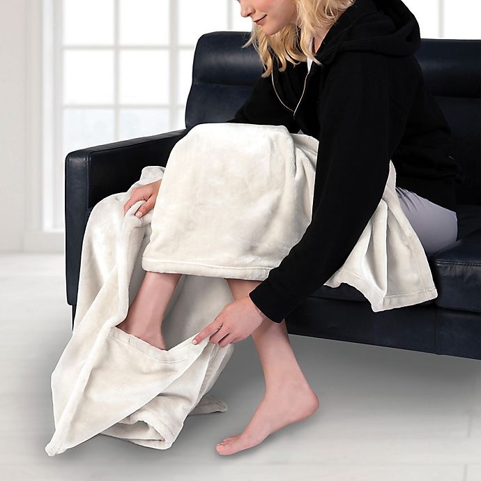 slide 2 of 2, Brookstone NAP Footed Throw Blanket - Ivory, 1 ct