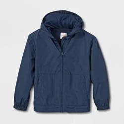 Kids' Windbreaker Uniform Jacket - Cat & Jack™ Navy S: Hooded, Water-Resistant, Kangaroo Pocket