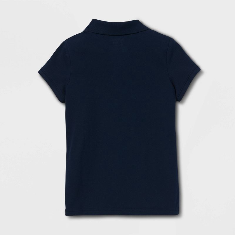 slide 2 of 3, Girls' Short Sleeve Pique Uniform Polo Shirt - Cat & Jack™ Navy S, 1 ct