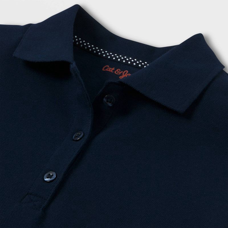 slide 3 of 3, Girls' Short Sleeve Pique Uniform Polo Shirt - Cat & Jack™ Navy S, 1 ct