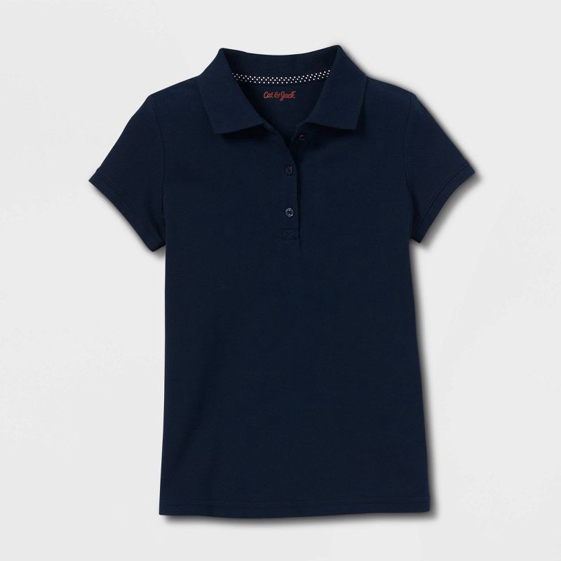 slide 1 of 3, Girls' Short Sleeve Pique Uniform Polo Shirt - Cat & Jack™ Navy S, 1 ct