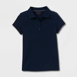 Girls' Short Sleeve Pique Uniform Polo Shirt - Cat & Jack™ Navy S
