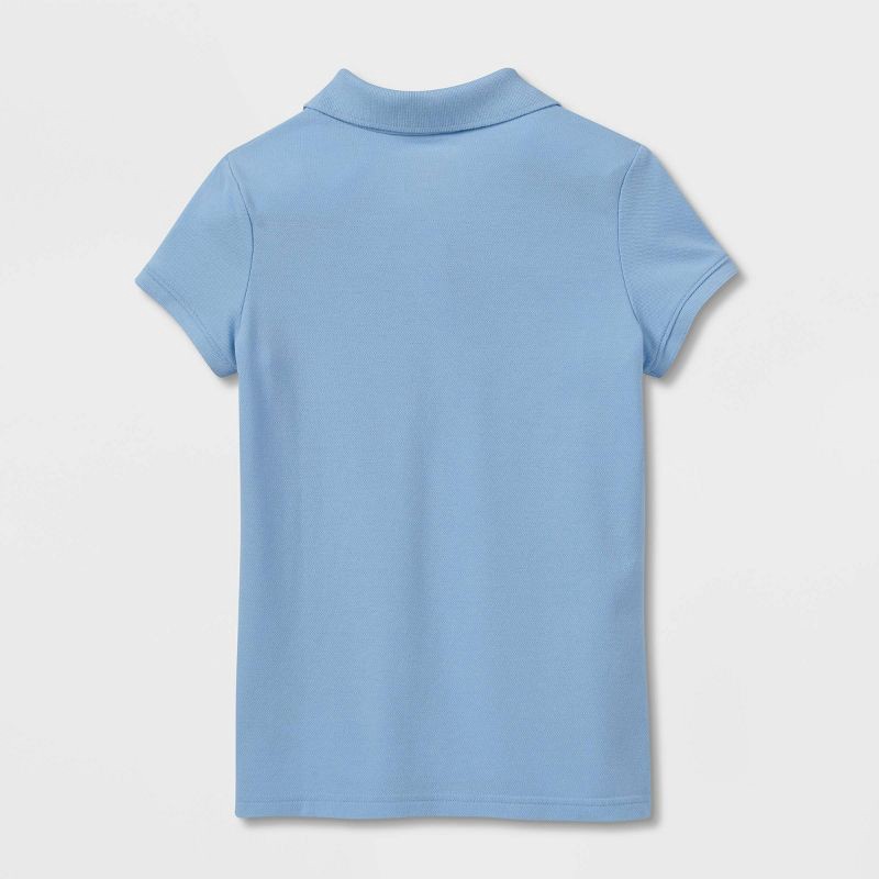 slide 2 of 3, Girls' Short Sleeve Pique Uniform Polo Shirt - Cat & Jack™ Light Blue M: Cotton Blend, Recycled Polyester, Spandex, School Apparel, 1 ct
