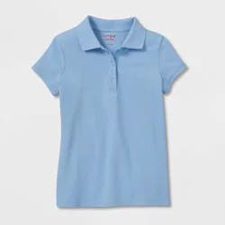 Girls' Short Sleeve Pique Uniform Polo Shirt - Cat & Jack™ Light Blue L: Cotton Blend, School Apparel, Collared Design