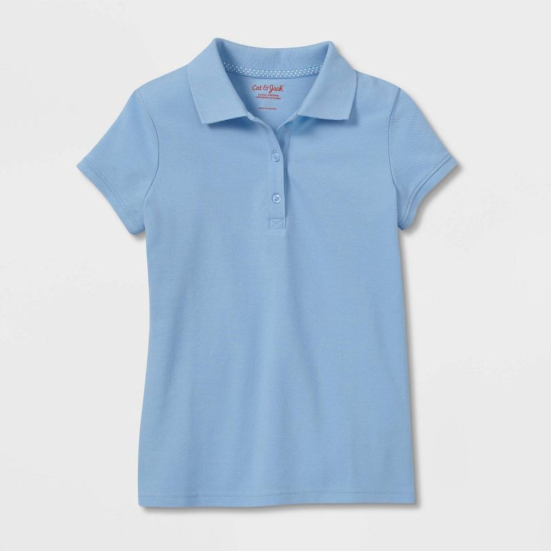 slide 1 of 3, Girls' Short Sleeve Pique Uniform Polo Shirt - Cat & Jack™ Light Blue XL: School Apparel, 1 ct
