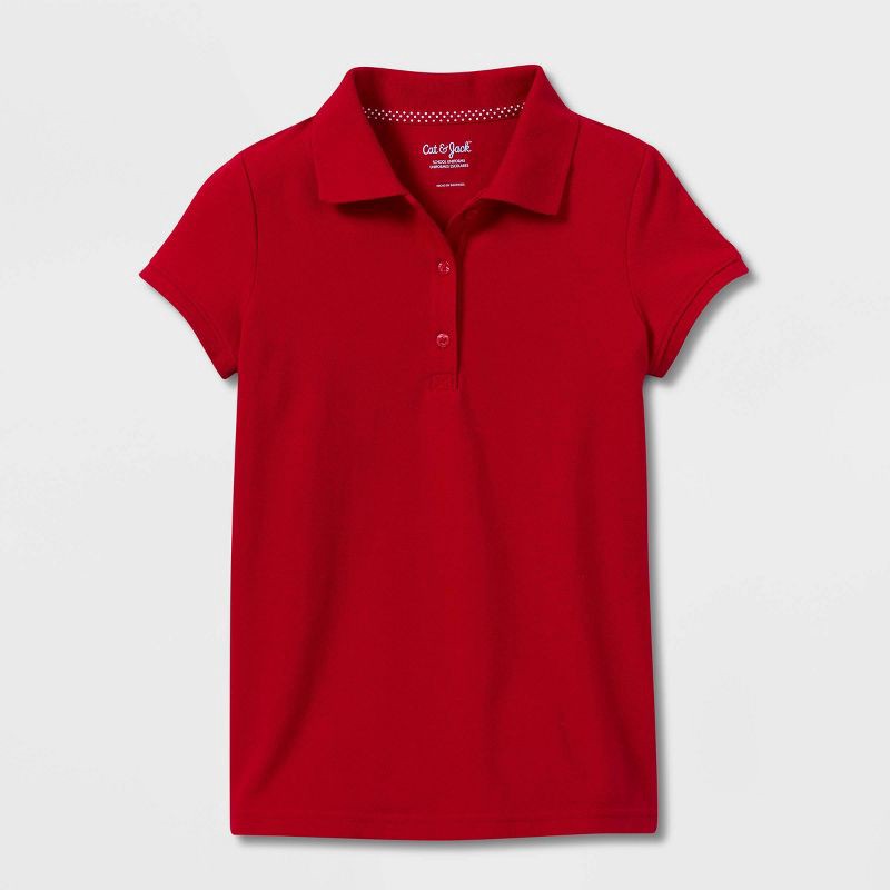 slide 1 of 3, Girls' Short Sleeve Pique Uniform Polo Shirt - Cat & Jack™ Red M, 1 ct