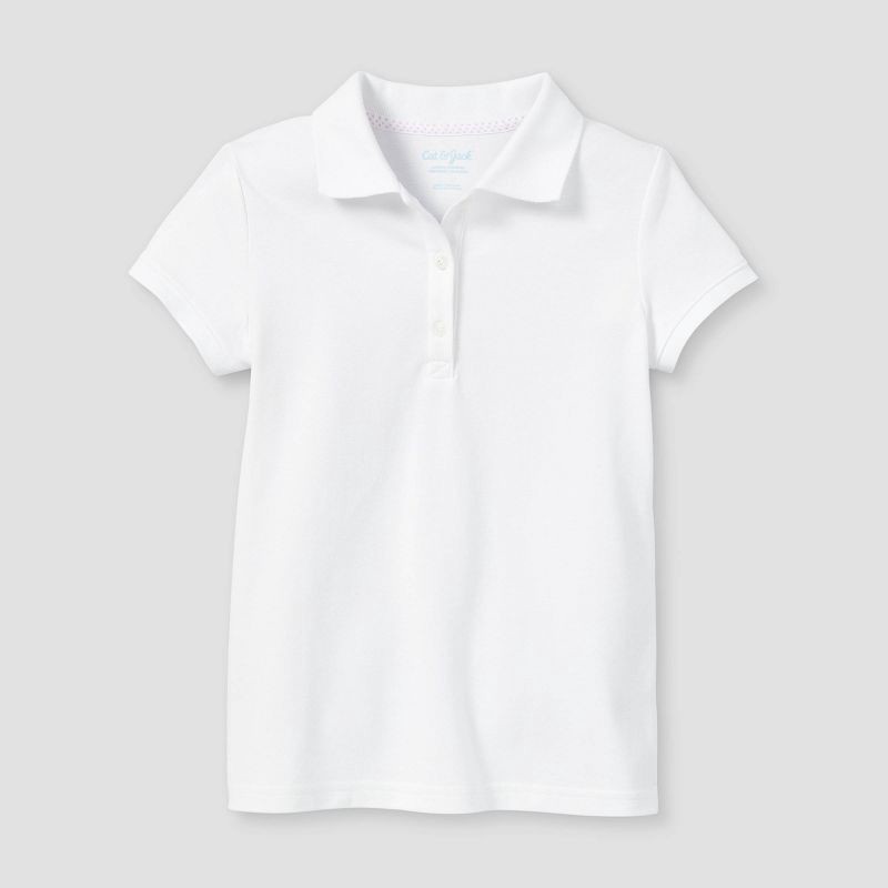 slide 1 of 3, Girls' Short Sleeve Pique Uniform Polo Shirt - Cat & Jack™ White XL: Cotton Blend, School Apparel, Machine Washable, 1 ct