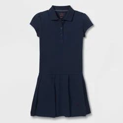 Girls' Pleated Uniform Tennis Dress - Cat & Jack™ Navy Blue L: Polo Collar, Short Sleeve, At Knee Length