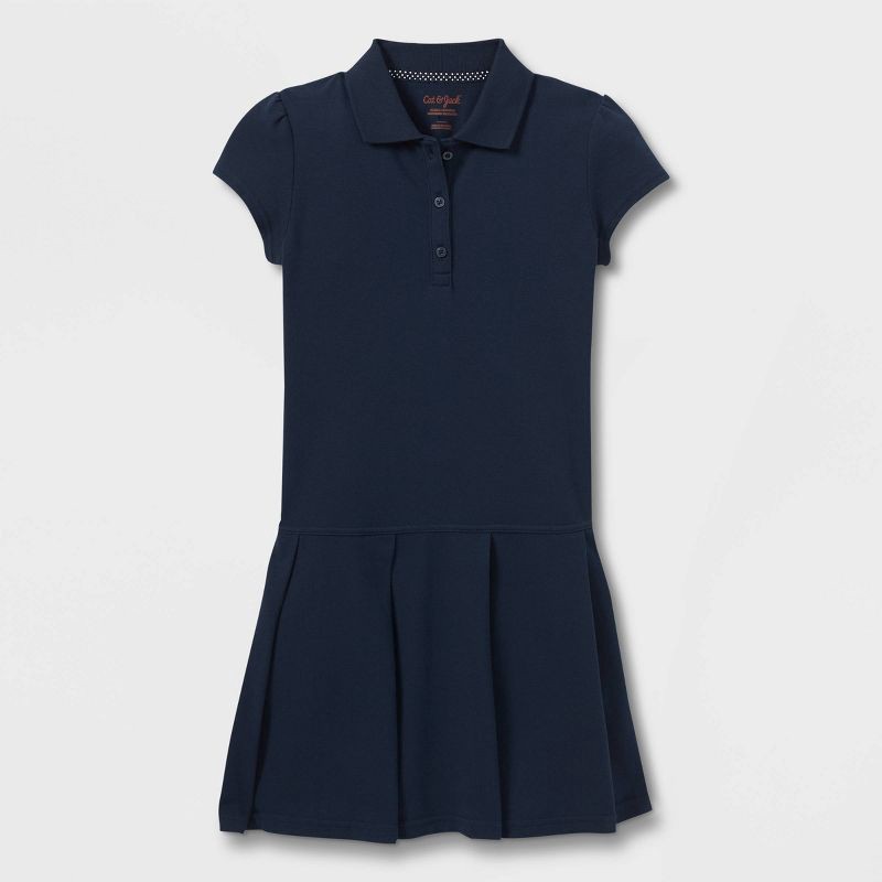 slide 1 of 3, Girls' Pleated Uniform Tennis Dress - Cat & Jack™ Navy Blue XL: Polo Collar, Short Sleeve, Midweight, 1 ct