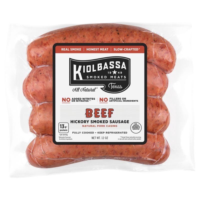 slide 1 of 7, Kiolbassa Beef Smoked Sausage - 12oz, 12 oz