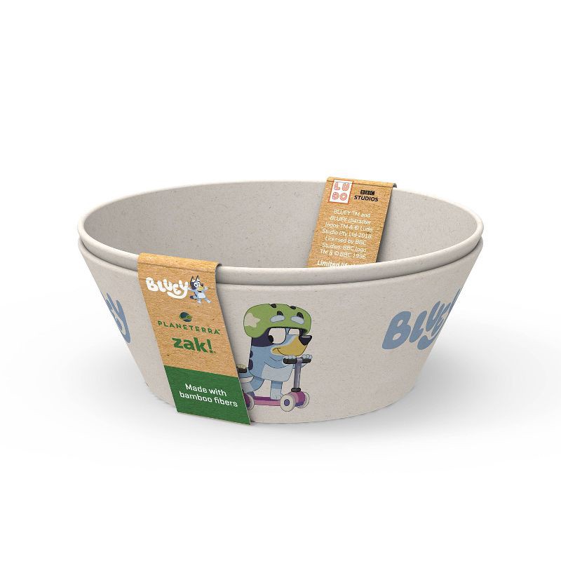 slide 2 of 4, Zak Designs 'Bluey' 22oz 2pk Melamine and Bamboo Bowl Set: Kids Snack Bowls, Dishwasher-Safe, Off-White, Toddler Dining, 2 ct; 22 oz