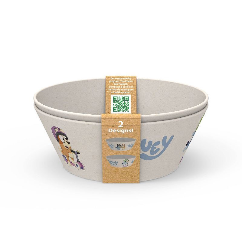 slide 1 of 4, Zak Designs 'Bluey' 22oz 2pk Melamine and Bamboo Bowl Set: Kids Snack Bowls, Dishwasher-Safe, Off-White, Toddler Dining, 2 ct; 22 oz