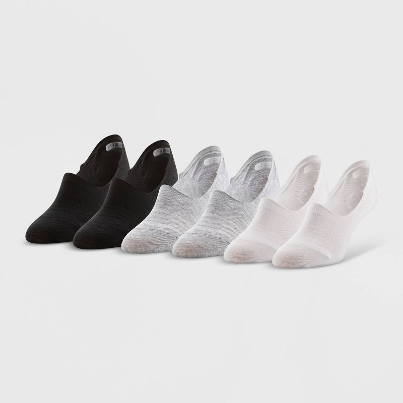 slide 1 of 3, Peds Women's Mesh Striped 6pk Sport Cut Liner Socks - White/Heather Gray/Black 5-10: No Show, Arch Support, Breathable Fabric, 6 ct