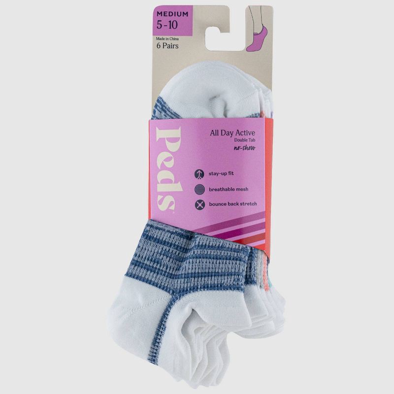 slide 2 of 3, Peds All Day Active Women's 6pk Ultra Low No Show Tab Liner Athletic Socks - Assorted Colors 5-10, 6 ct