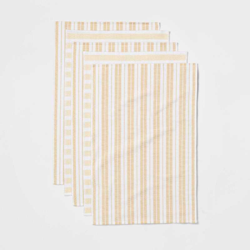 slide 3 of 3, 5pk Cotton Assorted Kitchen Towels Yellow - Threshold™, 1 ct