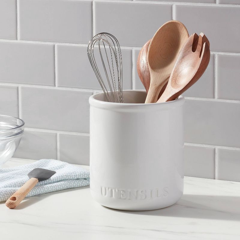slide 2 of 3, Stoneware Hand Lettered Utensil Holder - Threshold™, 1 ct