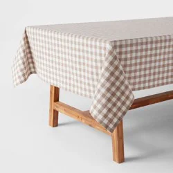 60" x 84" Cotton Gingham Tablecloth Taupe - Threshold™: Traditional Rectangle, Machine Washable, OEKO-TEX Certified