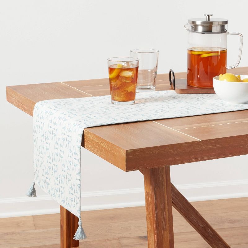 slide 2 of 3, 72" x 14" Cotton Slub Table Runner with Tassels Blue - Threshold™, 1 ct