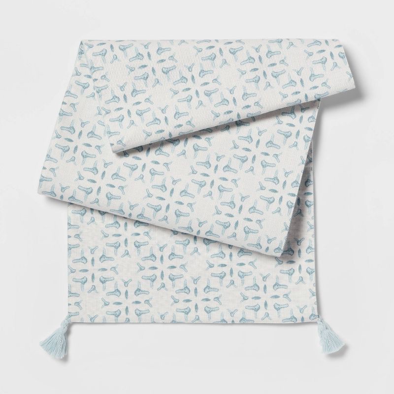 slide 1 of 3, 72" x 14" Cotton Slub Table Runner with Tassels Blue - Threshold™, 1 ct