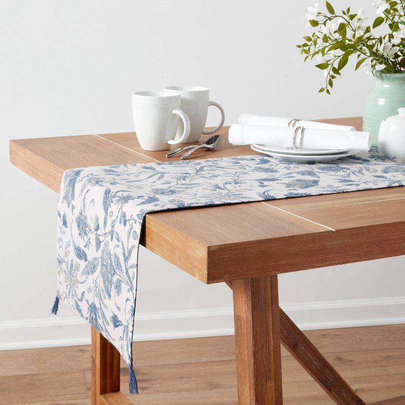 slide 2 of 3, 108" x 14" Cotton Floral Table Runner Blue - Threshold™, 1 ct