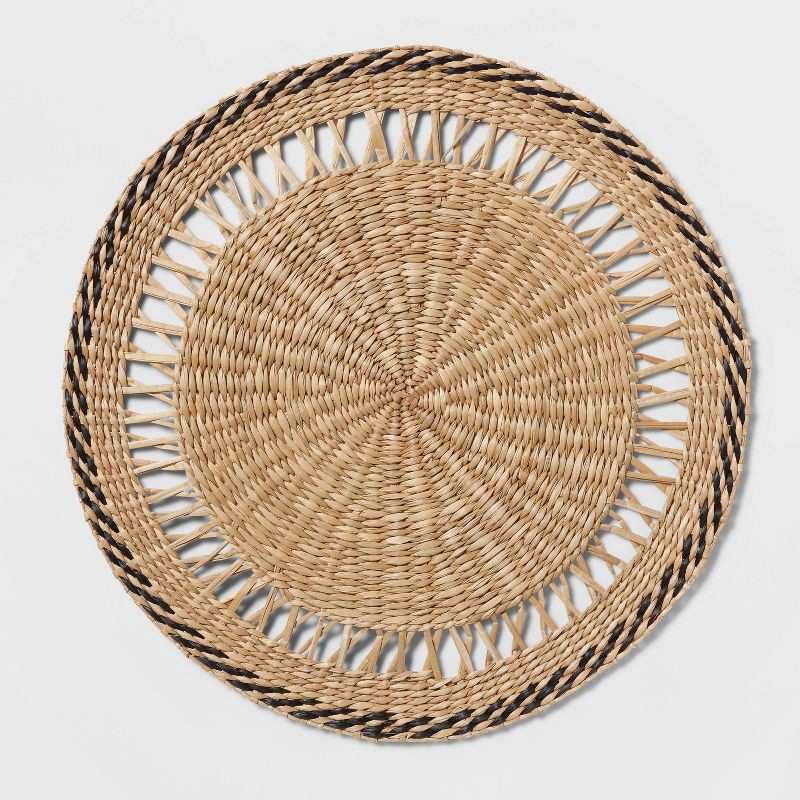slide 1 of 4, Seagrass Black Border Charger - Threshold™: Round Traditional Placemat, Multicolor, 15" Diameter, Diamond Pattern, 1 ct