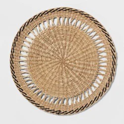 Seagrass Black Border Charger - Threshold™: Round Traditional Placemat, Multicolor, 15" Diameter, Diamond Pattern