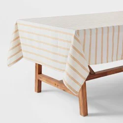 60" x 84" Cotton Striped Tablecloth Yellow - Threshold™: Traditional Rectangle, Machine Washable, OEKO-TEX Certified