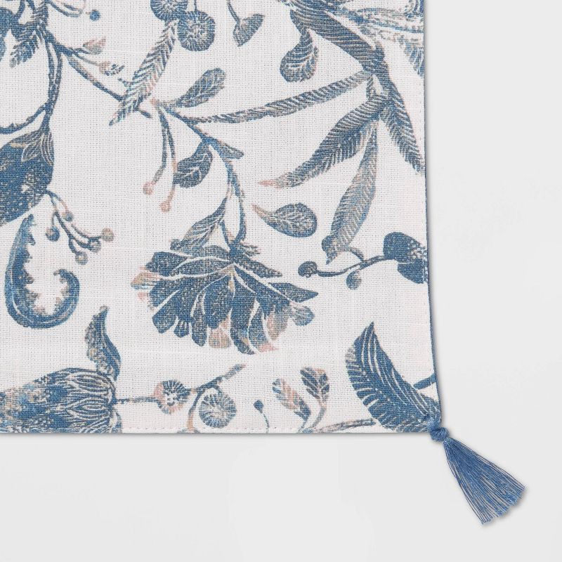 slide 3 of 3, 72" x 14" Cotton Floral Table Runner Blue - Threshold™: Traditional Botanical Summer Decor, Machine Washable, 1 ct