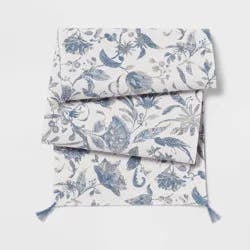 72" x 14" Cotton Floral Table Runner Blue - Threshold™: Traditional Botanical Summer Decor, Machine Washable