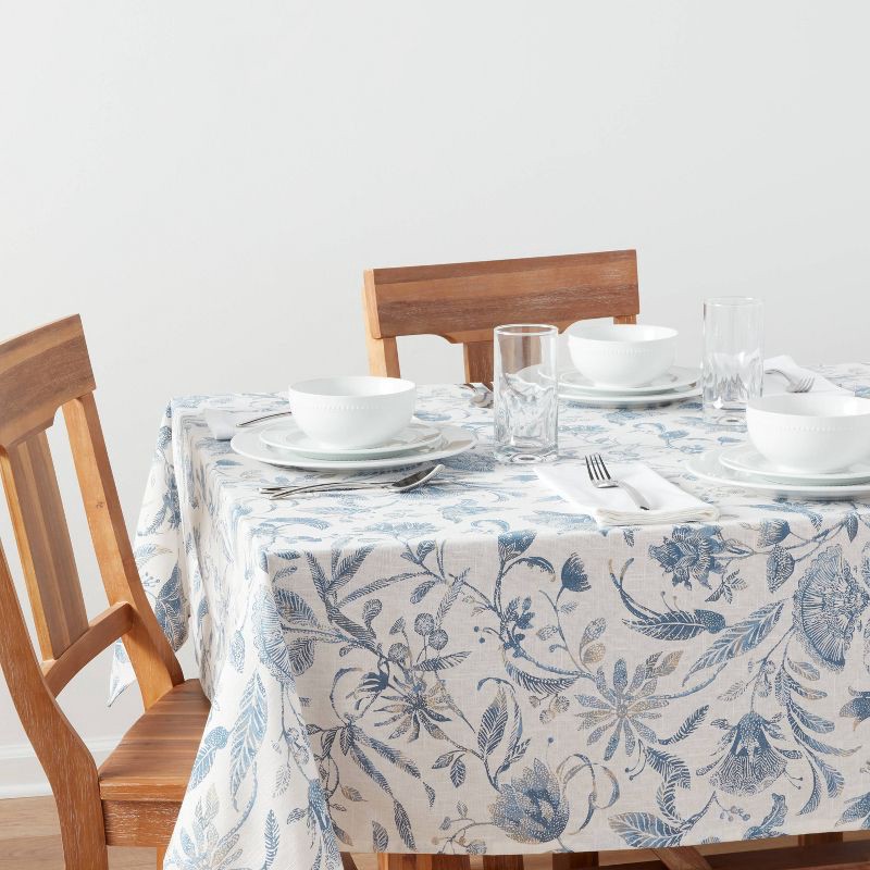 slide 2 of 3, 84" x 60" Cotton Floral Tablecloth Blue - Threshold™, 1 ct