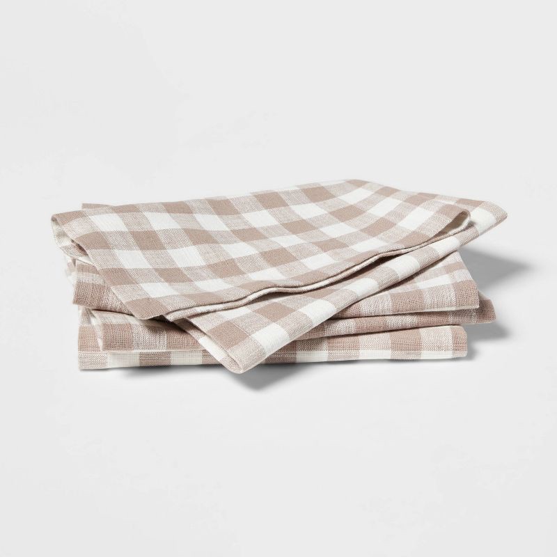 slide 1 of 3, 4pk Cotton Gingham Napkins - Threshold™: Traditional Check Pattern, 18"x18" Cloth, Machine Washable, OEKO-TEX Certified, 4 ct