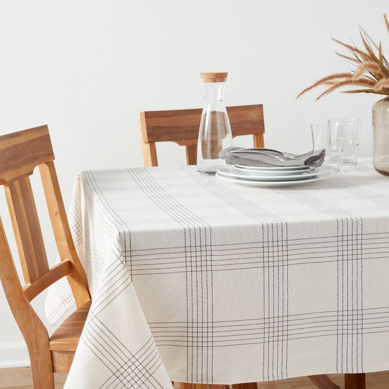 slide 2 of 3, 84" x 60" Cotton Open Plaid Tablecloth Black - Threshold™: Traditional Rectangle, Machine Wash, Summer Decor, 1 ct