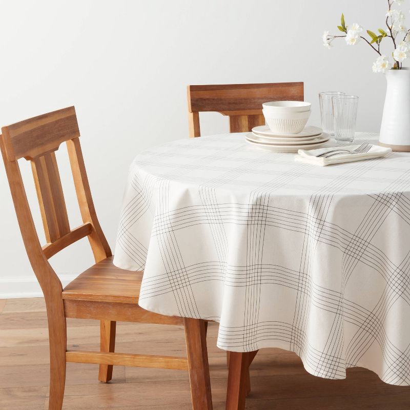 slide 2 of 2, 70" Cotton and Polyester Blend Open Plaid Round Tablecloth Black - Threshold™: Classic Summer Tablecloth, Machine Washable, 1 ct