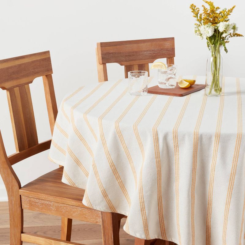 slide 2 of 3, 70" Cotton Striped Round Tablecloth Yellow - Threshold™: Traditional, Machine Washable, OEKO-TEX Certified, 1 ct