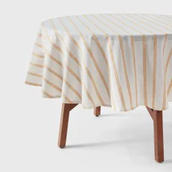 70" Cotton Striped Round Tablecloth Yellow - Threshold™: Traditional, Machine Washable, OEKO-TEX Certified