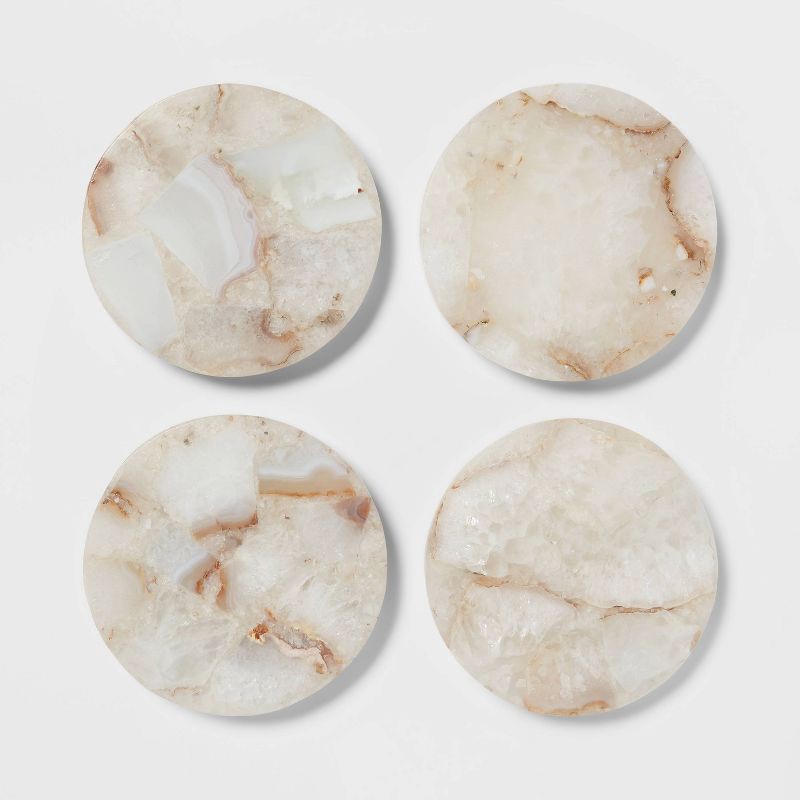 slide 3 of 3, 4pk Stone Salt Agate Coasters - Threshold™: Traditional Off-White Drink Coasters, Spot Clean, 4" Square, Pretty Set, 4 ct