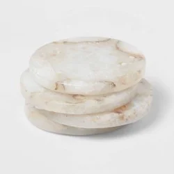 4pk Stone Salt Agate Coasters - Threshold™: Traditional Off-White Drink Coasters, Spot Clean, 4" Square, Pretty Set