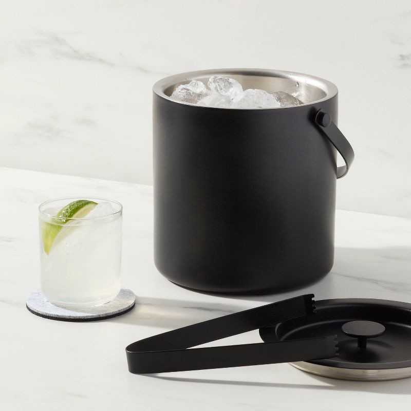 slide 2 of 3, 94oz Metal Ice Bucket Black - Threshold™: Stainless Steel, Double-Wall, Modern Design, Hand Wash, 8" Height, 94 oz