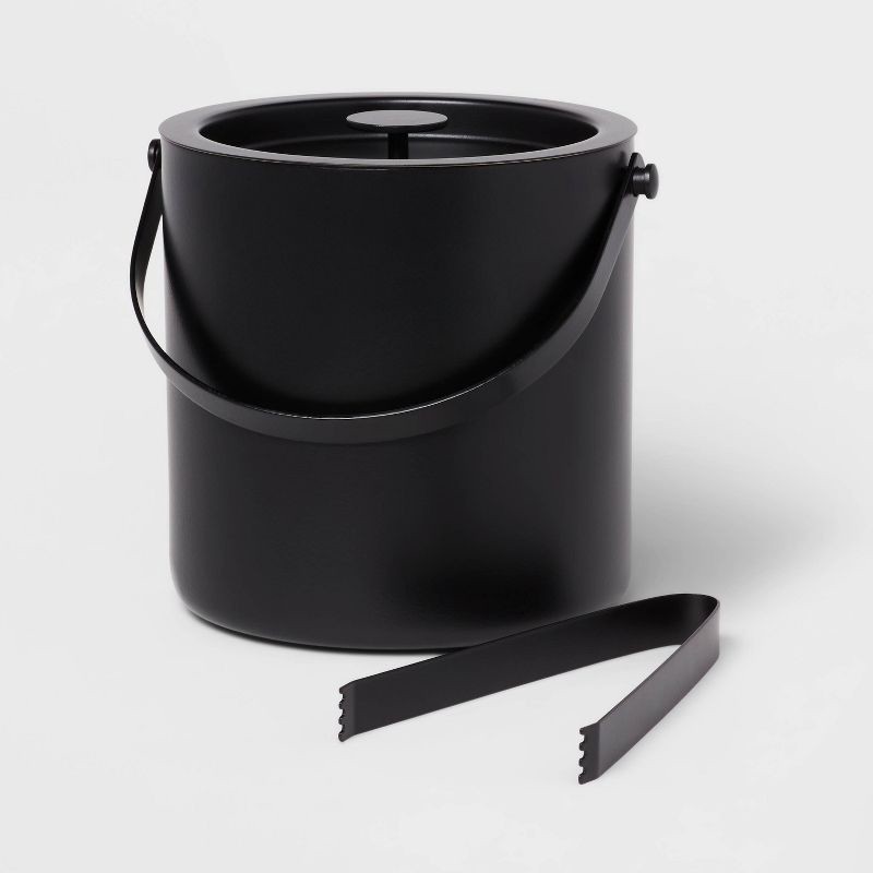 slide 1 of 3, 94oz Metal Ice Bucket Black - Threshold™: Stainless Steel, Double-Wall, Modern Design, Hand Wash, 8" Height, 94 oz