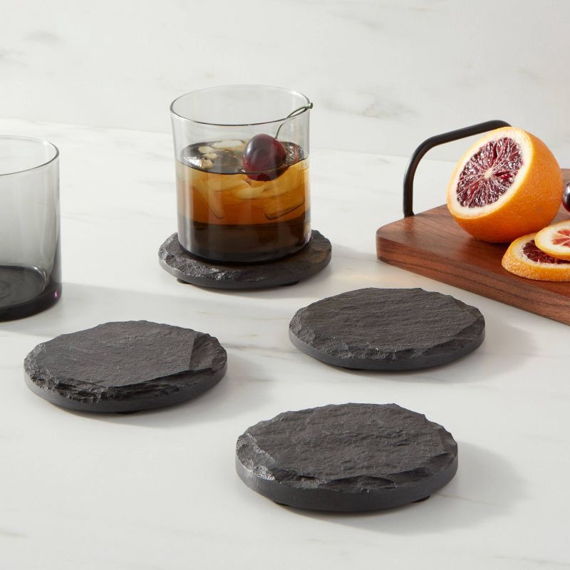 slide 2 of 3, 4pk Slate Coasters - Threshold™: Black Drink Coasters, Traditional Style, 4x4 Inch, Spot Clean, 4 ct