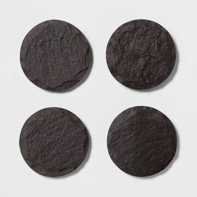 slide 3 of 3, 4pk Slate Coasters - Threshold™: Black Drink Coasters, Traditional Style, 4x4 Inch, Spot Clean, 4 ct