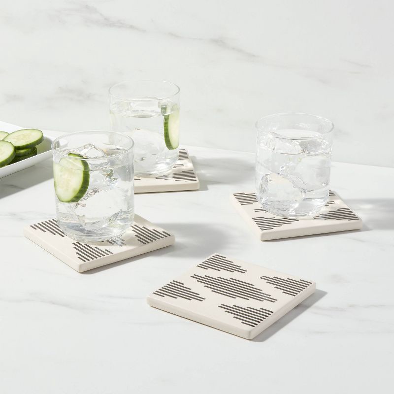slide 2 of 3, 4pk Stoneware Modern Diamond Coasters - Threshold™: Traditional White Drink Coasters for Cups, Hand Wash, 4x4 Inch, 4 ct