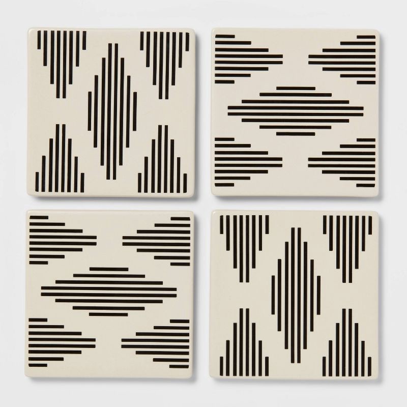 slide 3 of 3, 4pk Stoneware Modern Diamond Coasters - Threshold™: Traditional White Drink Coasters for Cups, Hand Wash, 4x4 Inch, 4 ct