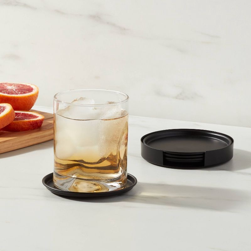 slide 2 of 3, 4pk Metal Coasters with Stand - Threshold™: Black Iron Drink Coasters, Traditional Fall Decor, 5-Piece Set, 4 ct