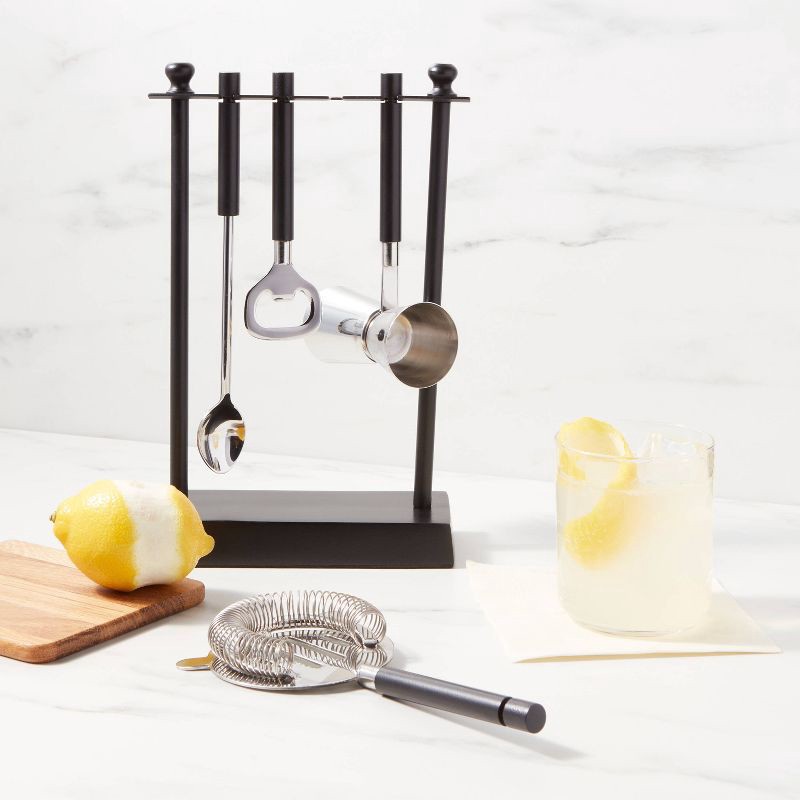 slide 2 of 3, 5pc Stainless Steel Bar Tool Set Black - Threshold™: Nonslip Base, Traditional Barware, Hand Wash, Powder-Coated Finish, 5 ct