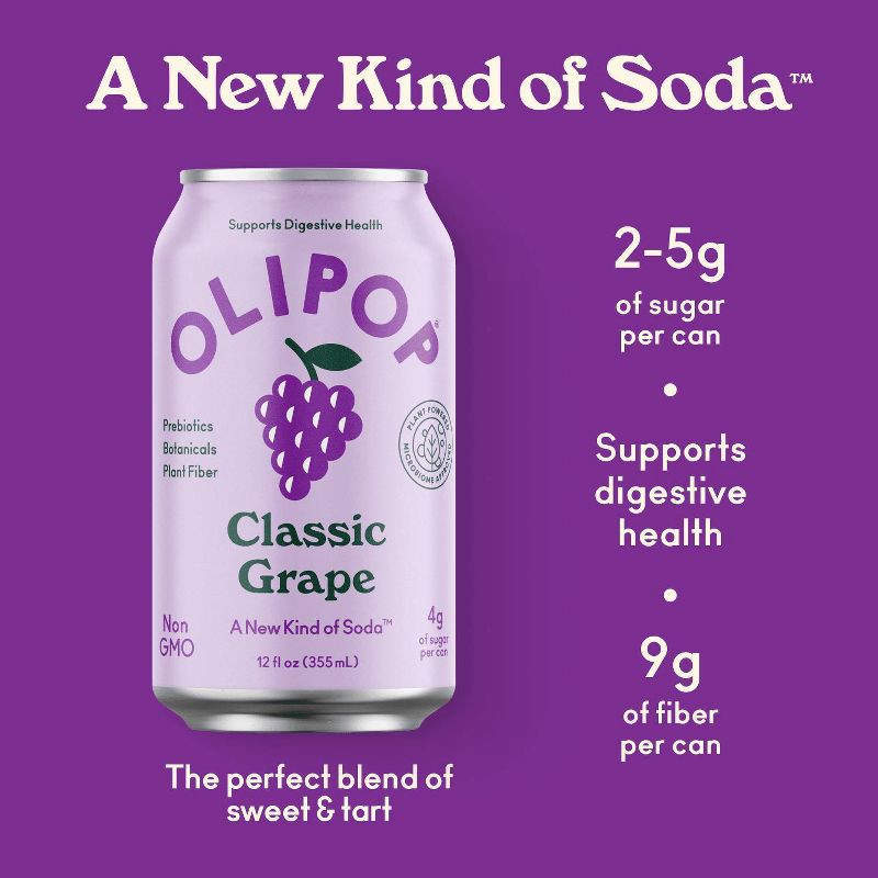 slide 7 of 10, OLIPOP Classic Grape Prebiotic Soda - 12 fl oz Can, 12 fl oz