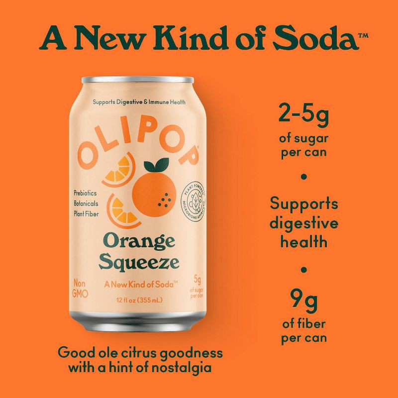 slide 4 of 7, OLIPOP Orange Squeeze Prebiotic Soda - 12 fl oz Can, 12 fl oz